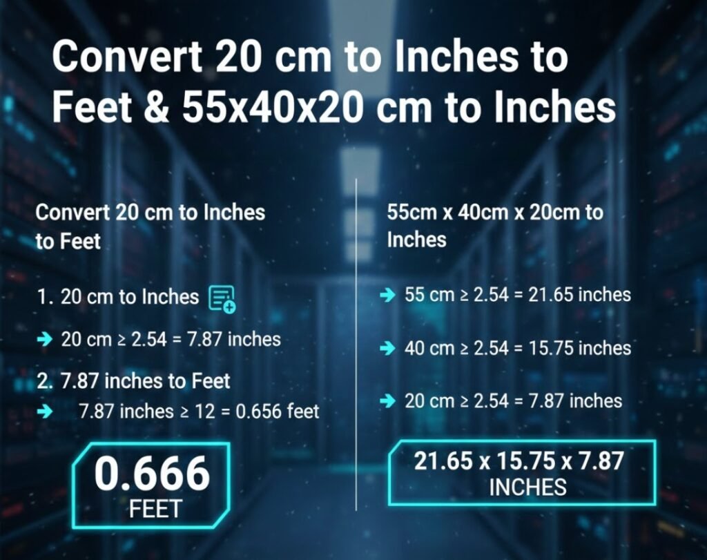 Convert 20 cm to Inches to Feet